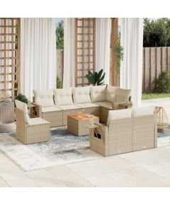 vidaXL 9-częściowy zestaw mebli ogrodowych z poduszkami, beżowy, polirattan Dārza mēbeļu komplekti