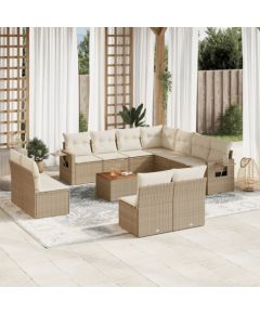 vidaXL 12-częściowy zestaw mebli ogrodowych z poduszkami, beżowy, polirattan Dārza mēbeļu komplekti