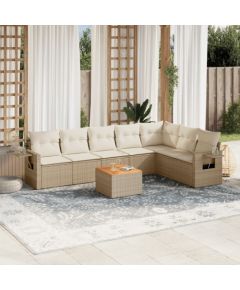 vidaXL 8-częściowy zestaw mebli ogrodowych z poduszkami, beżowy, polirattan Dārza mēbeļu komplekti