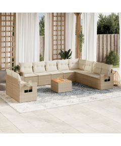 vidaXL 11-częściowy zestaw mebli ogrodowych z poduszkami, beżowy, polirattan Dārza mēbeļu komplekti