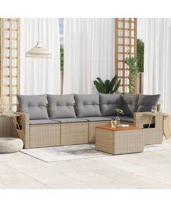 vidaXL 6-częściowy zestaw mebli ogrodowych z poduszkami, beżowy, polirattan Dārza mēbeļu komplekti