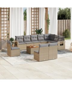 vidaXL 11-częściowy zestaw mebli ogrodowych z poduszkami, beżowy, polirattan Dārza mēbeļu komplekti