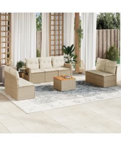 vidaXL 8-częściowy zestaw mebli ogrodowych z poduszkami, beżowy, polirattan Dārza mēbeļu komplekti