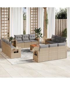 vidaXL 13-częściowy zestaw mebli ogrodowych z poduszkami, beżowy, polirattan Dārza mēbeļu komplekti