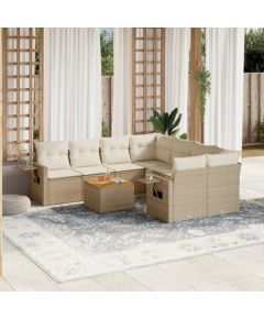 vidaXL 9-częściowy zestaw mebli ogrodowych z poduszkami, beżowy, polirattan Dārza mēbeļu komplekti