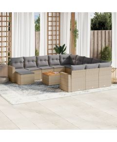 vidaXL 13-częściowy zestaw mebli ogrodowych z poduszkami, beżowy, polirattan Dārza mēbeļu komplekti