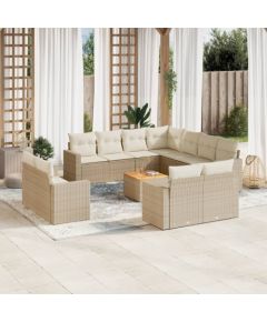 vidaXL 12-częściowy zestaw mebli ogrodowych z poduszkami, beżowy, polirattan Dārza mēbeļu komplekti