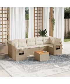 vidaXL 8-częściowy zestaw mebli ogrodowych z poduszkami, beżowy, polirattan Dārza mēbeļu komplekti