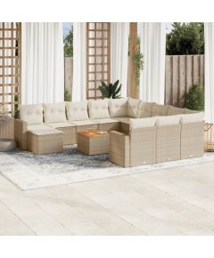 vidaXL 13-częściowy zestaw mebli ogrodowych z poduszkami, beżowy, polirattan Dārza mēbeļu komplekti