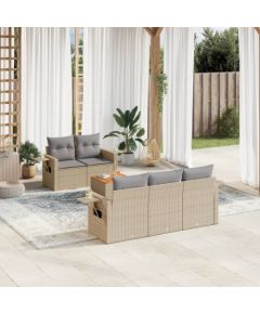 vidaXL 6-częściowy zestaw mebli ogrodowych z poduszkami, beżowy, polirattan Dārza mēbeļu komplekti