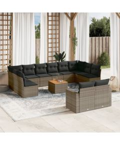 vidaXL 13-częściowy zestaw mebli ogrodowych z poduszkami, szary, polirattan Dārza mēbeļu komplekti