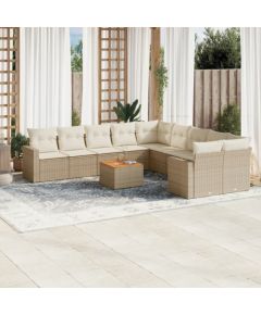 vidaXL 11-częsciowy zestaw mebli ogrodowych z poduszkami, beżowy, polirattan Dārza mēbeļu komplekti