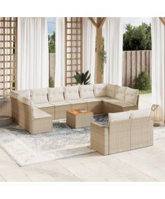 vidaXL 13-częściowy zestaw mebli ogrodowych z poduszkami, beżowy, polirattan Dārza mēbeļu komplekti