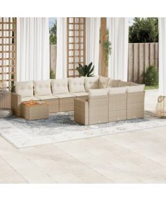 vidaXL 11-częściowy zestaw mebli ogrodowych z poduszkami, beżowy, polirattan Dārza mēbeļu komplekti