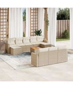 vidaXL 11-częsciowy zestaw mebli ogrodowych z poduszkami, beżowy, polirattan Dārza mēbeļu komplekti