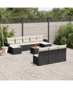 vidaXL 11-częściowy zestaw wypoczynkowy do ogrodu, poduszki czarny rattan PE Dārza mēbeļu komplekti