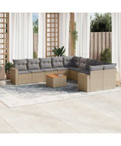 vidaXL 11-częsciowy zestaw mebli ogrodowych z poduszkami, beżowy, polirattan Dārza mēbeļu komplekti