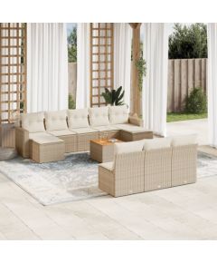 vidaXL 11-częsciowy zestaw mebli ogrodowych z poduszkami, beżowy, polirattan Dārza mēbeļu komplekti