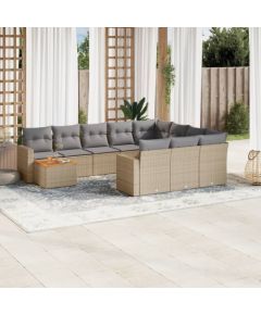 vidaXL 11-częściowy zestaw mebli ogrodowych z poduszkami, beżowy, polirattan Dārza mēbeļu komplekti