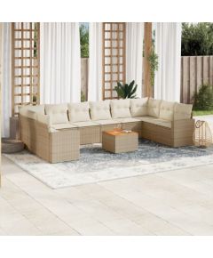 vidaXL 11-częsciowy zestaw mebli ogrodowych z poduszkami, beżowy, polirattan Dārza mēbeļu komplekti