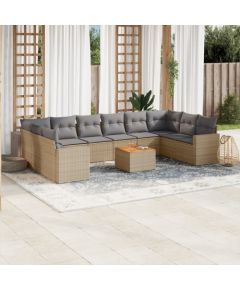 vidaXL 11-częsciowy zestaw mebli ogrodowych z poduszkami, beżowy, polirattan Dārza mēbeļu komplekti