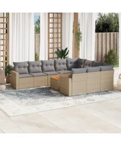 vidaXL 11-częściowy zestaw mebli ogrodowych z poduszkami, beżowy, polirattan Dārza mēbeļu komplekti