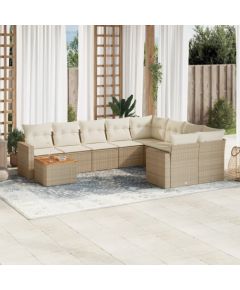 vidaXL 10-częsciowy zestaw mebli ogrodowych z poduszkami, beżowy, polirattan Dārza mēbeļu komplekti