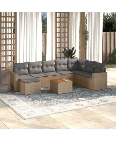 vidaXL 9-częsciowy zestaw mebli ogrodowych z poduszkami, beżowy, polirattan Dārza mēbeļu komplekti