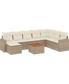 vidaXL 9-częsciowy zestaw mebli ogrodowych z poduszkami, beżowy, polirattan Dārza mēbeļu komplekti
