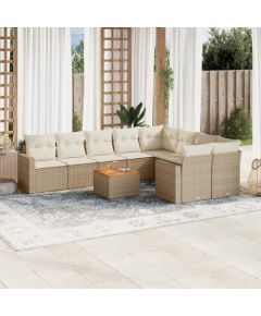 vidaXL 10-częsciowy zestaw mebli ogrodowych z poduszkami, beżowy, polirattan Dārza mēbeļu komplekti