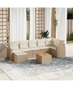 vidaXL 8-częściowy zestaw mebli ogrodowych z poduszkami, beżowy, polirattan Dārza mēbeļu komplekti