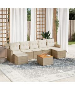 vidaXL 8-częsciowy zestaw mebli ogrodowych z poduszkami, beżowy, polirattan Dārza mēbeļu komplekti