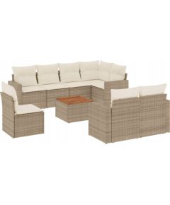 vidaXL 9-częściowy zestaw mebli ogrodowych z poduszkami, beżowy, polirattan Dārza mēbeļu komplekti