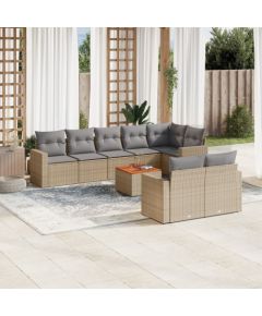 vidaXL 9-częściowy zestaw mebli ogrodowych z poduszkami, beżowy, polirattan Dārza mēbeļu komplekti