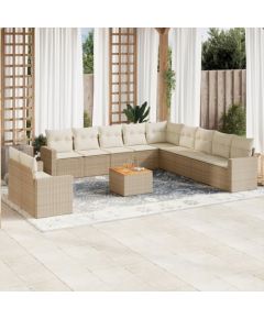 vidaXL 12-częściowy zestaw mebli ogrodowych z poduszkami, beżowy, polirattan Dārza mēbeļu komplekti