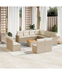 vidaXL 12-częściowy zestaw mebli ogrodowych z poduszkami, beżowy, polirattan Dārza mēbeļu komplekti