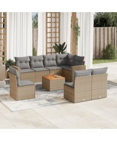 vidaXL 9-częściowy zestaw mebli ogrodowych z poduszkami, beżowy, polirattan Dārza mēbeļu komplekti