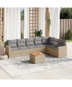 vidaXL 8-częściowy zestaw mebli ogrodowych z poduszkami, beżowy, polirattan Dārza mēbeļu komplekti