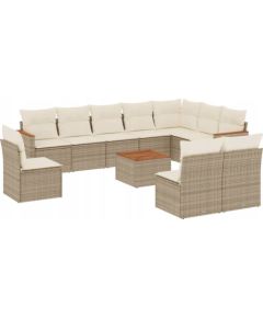 vidaXL 11-częsciowy zestaw mebli ogrodowych z poduszkami, beżowy, polirattan Dārza mēbeļu komplekti