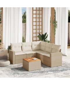 vidaXL 6-częściowy zestaw mebli ogrodowych z poduszkami, beżowy, polirattan Dārza mēbeļu komplekti