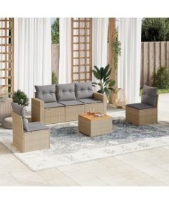 vidaXL 6-częściowy zestaw mebli ogrodowych z poduszkami, beżowy, polirattan Dārza mēbeļu komplekti