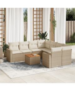 vidaXL 9-częsciowy zestaw mebli ogrodowych z poduszkami, beżowy, polirattan Dārza mēbeļu komplekti