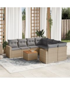 vidaXL 9-częsciowy zestaw mebli ogrodowych z poduszkami, beżowy, polirattan Dārza mēbeļu komplekti