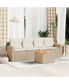 vidaXL 5-częsciowy zestaw mebli ogrodowych z poduszkami, beżowy, polirattan Dārza mēbeļu komplekti