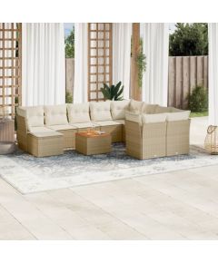 vidaXL 11-częsciowy zestaw mebli ogrodowych z poduszkami, beżowy, polirattan Dārza mēbeļu komplekti