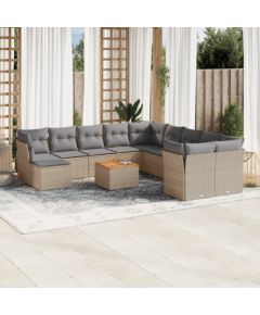 vidaXL 12-częściowy zestaw mebli ogrodowych z poduszkami, beżowy, polirattan Dārza mēbeļu komplekti