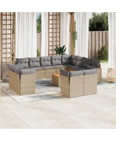 vidaXL 13-częściowy zestaw mebli ogrodowych z poduszkami, beżowy, polirattan Dārza mēbeļu komplekti