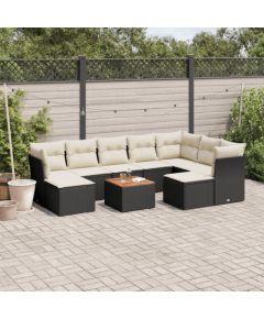 vidaXL 10-częsciowy zestaw wypoczynkowy do ogrodu, poduszki czarny rattan PE Dārza mēbeļu komplekti