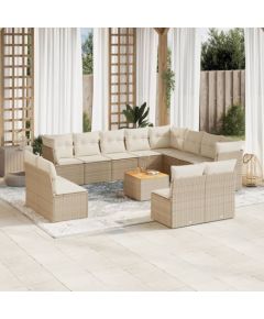 vidaXL 13-częściowy zestaw mebli ogrodowych z poduszkami, beżowy, polirattan Dārza mēbeļu komplekti