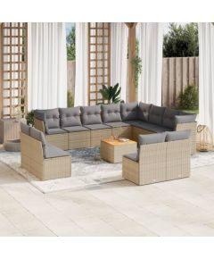 vidaXL 13-częściowy zestaw mebli ogrodowych z poduszkami, beżowy, polirattan Dārza mēbeļu komplekti